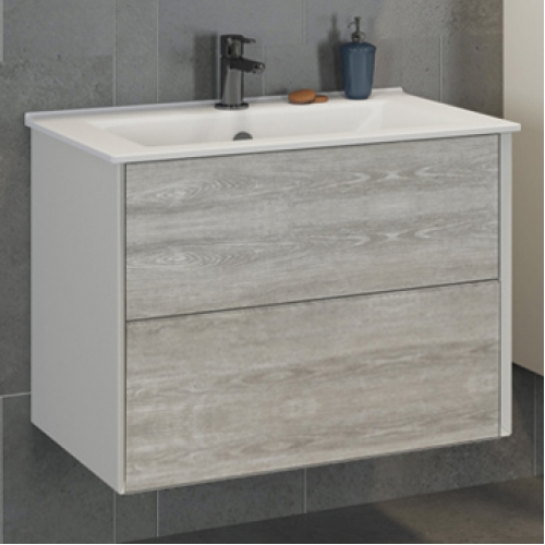 COMFORTY Тумба-умывальник Женева-75 дуб белый с раковиной COMFORTY 75E