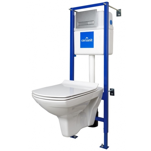 Комплект унитаз с инсталляция Cersanit CARINA NEW CLEAN ON (инсталляция LINK PRO c кнопкой BLICK хром матовый)
