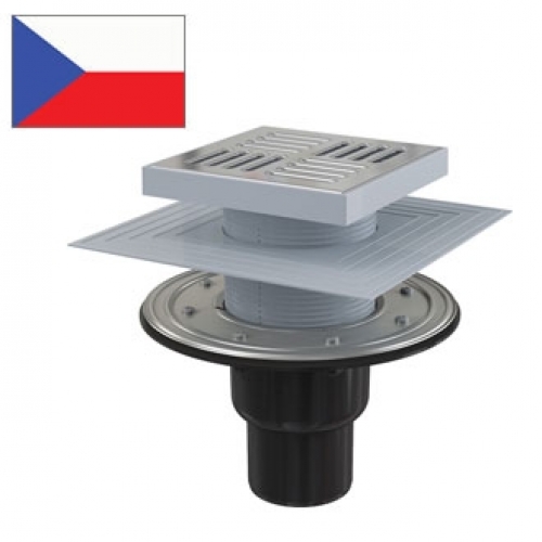 Alcaplast APV-4444 Сливной трап 150 150/50/75, прям/подв,реш.нерж. сталь, 2-х уров.изол, гидр-р сухой и мокрый