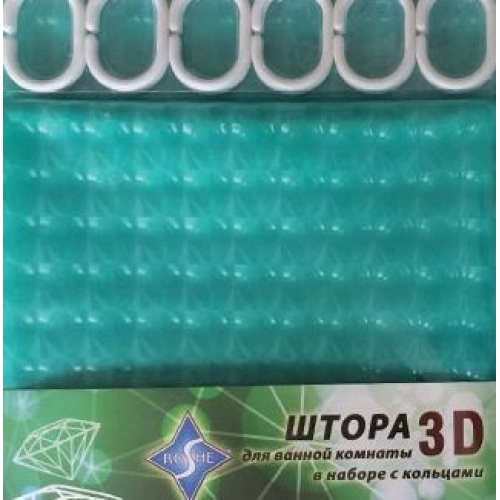Roshe шторка для ванны 180х180 изумруд 3D 154