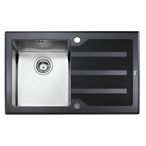 Мойка из нержавеющей стали Teka Lux 1B 1D 78 RHD (чаша слева) 12129006 Чёрное закалённое стекло, фацет, полировка 780 x 510 мм 12129006